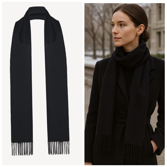 THE ROW Viktor black cashmere scarf tassel winter wrap designer quiet luxury - Picture 1 of 9